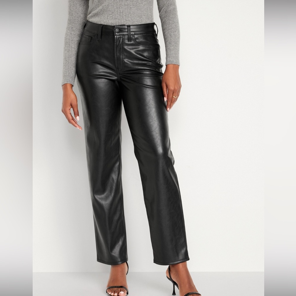 Black leather wide leg pants